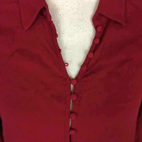 Soft Surroundings Blouse Top Size PS Womans Petite Red Button Front Long Sleeve - Picture 7 of 15